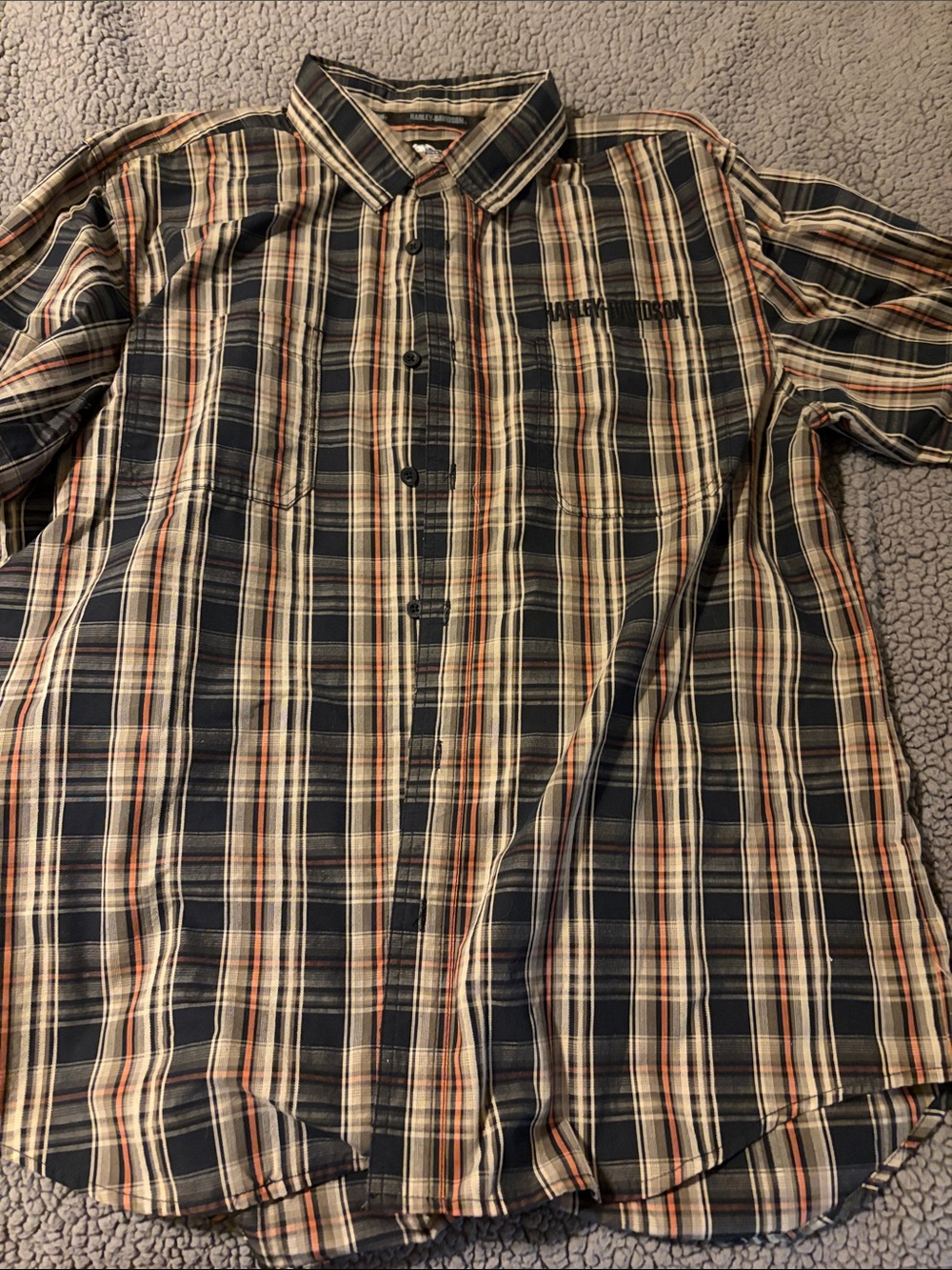 Harley-Davidson Black Tan Orange Plaid Button-Down Shirt